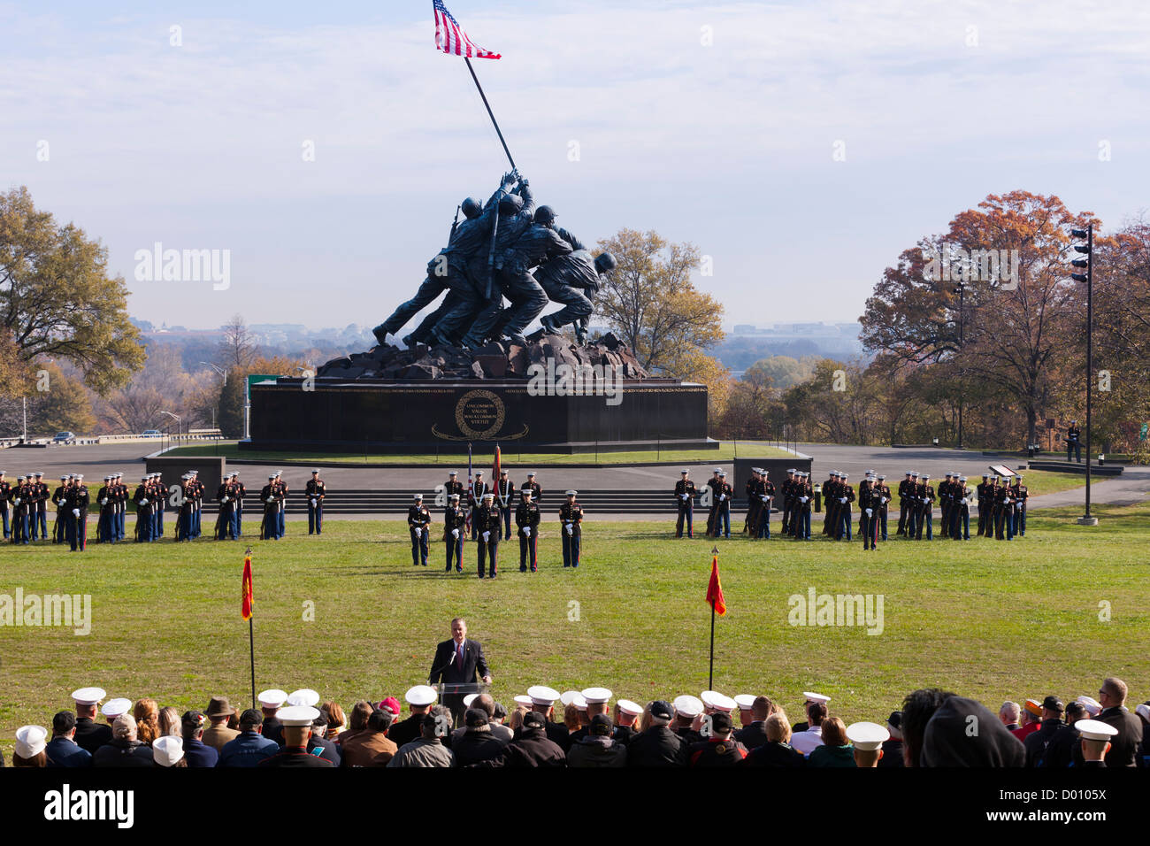 I veterani alle celebrazioni del giorno presso il Marine Corps Memorial - Washington DC, Stati Uniti d'America Foto Stock