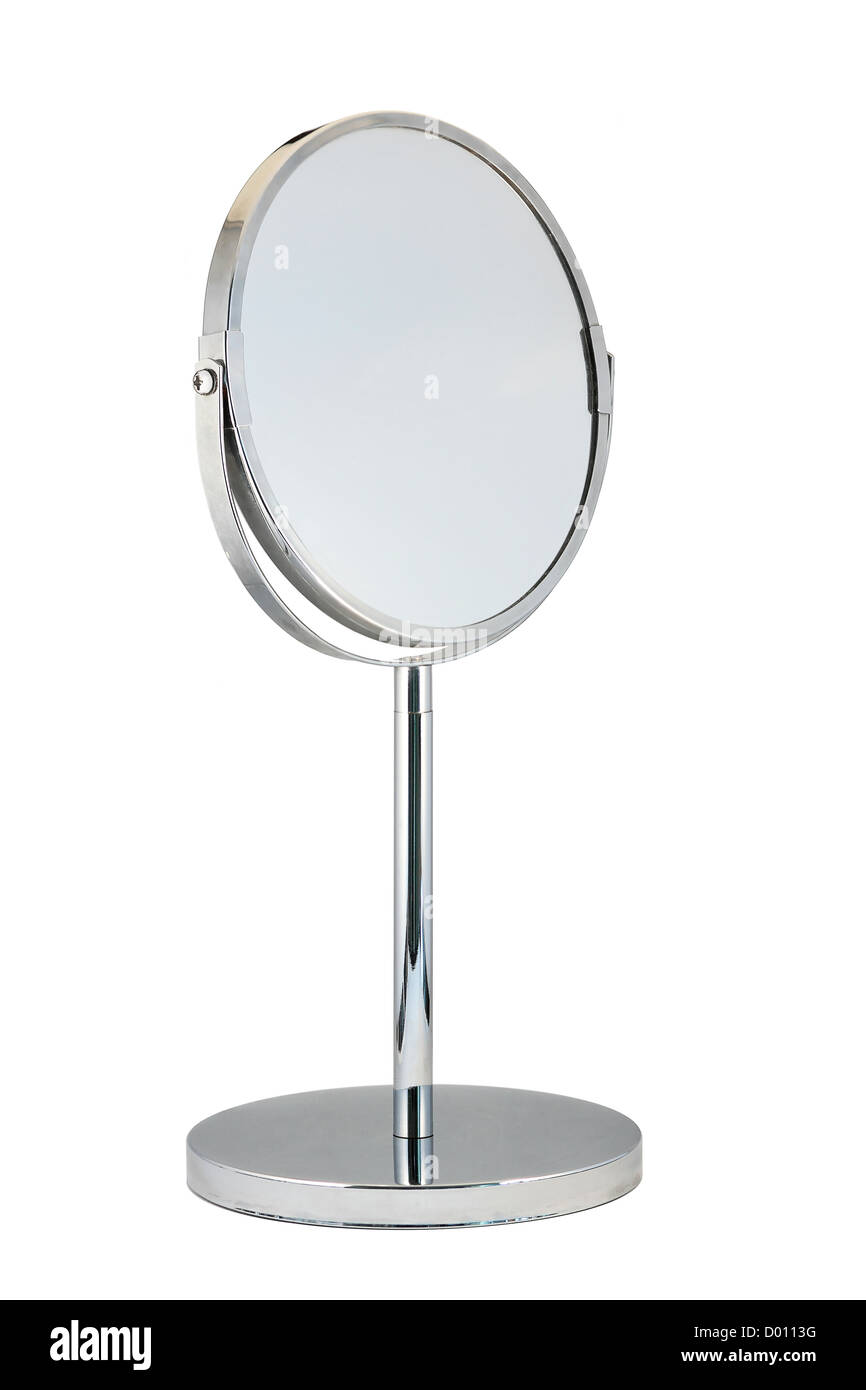 Cromato, specchio per rasatura su sfondo bianco Foto Stock