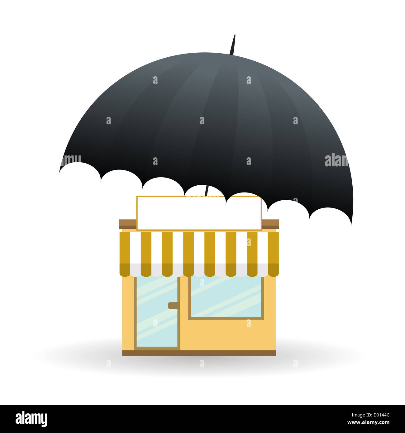 Illustrazione vettoriale di un piccolo magazzino coperto con ombrello. Foto Stock