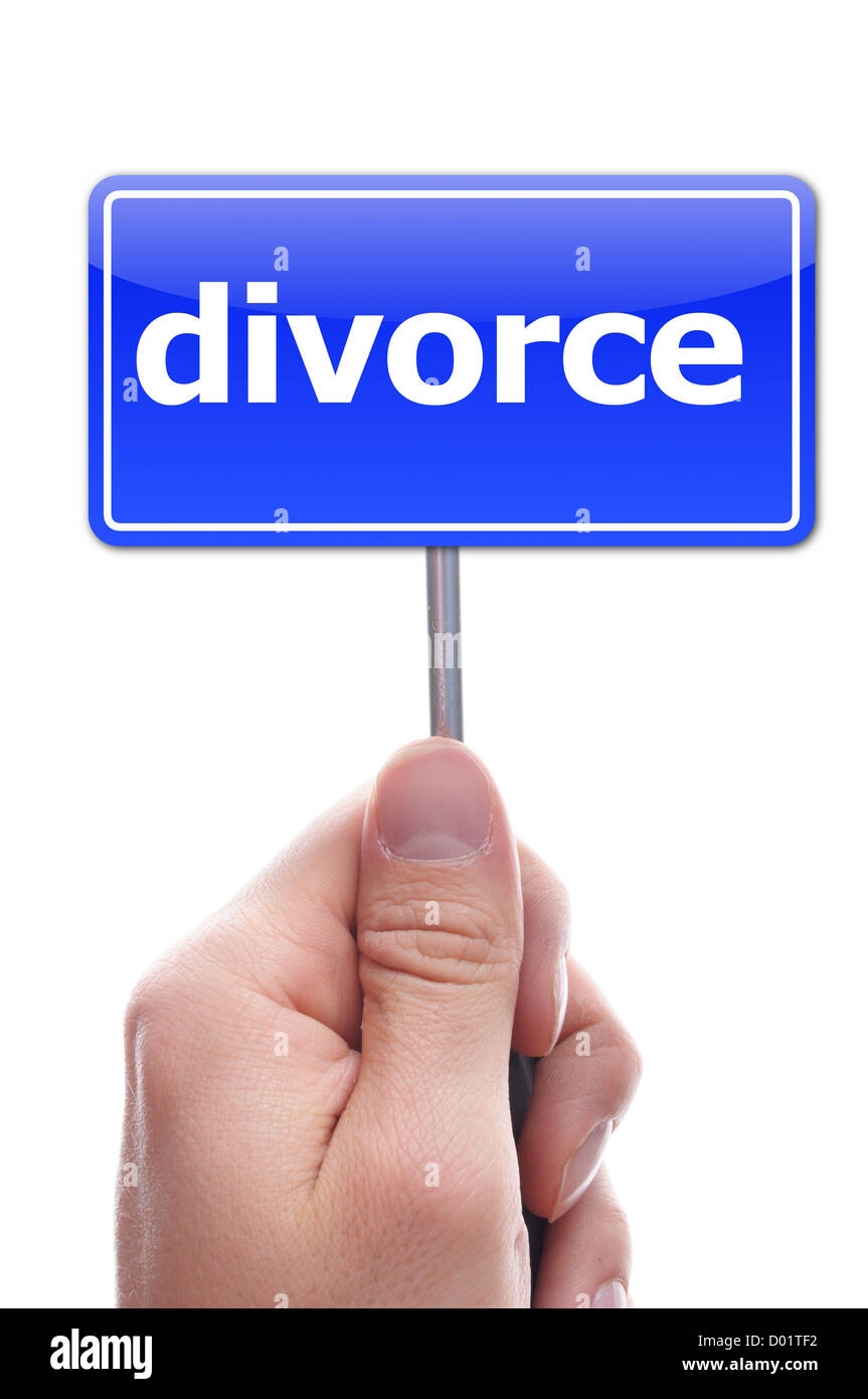 Concetto di divorzio con la mano che tiene la carta sign Foto Stock