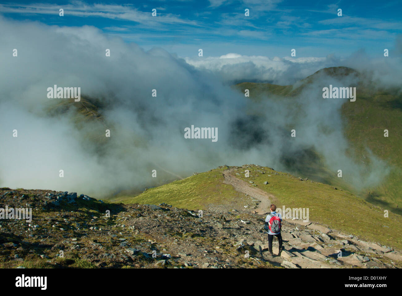 Il Munros di Beinn Ghlas e Meall Corranaich dal Munro di Ben Lawers, Perthshire Foto Stock