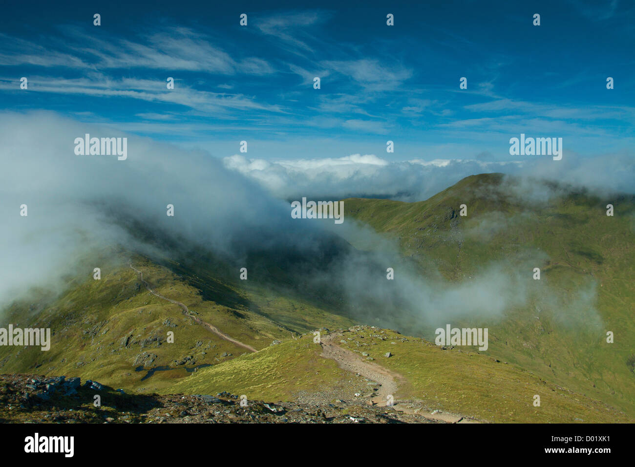Il Munros di Beinn Ghlas e Meall Corranaich dal Munro di Ben Lawers, Perthshire Foto Stock