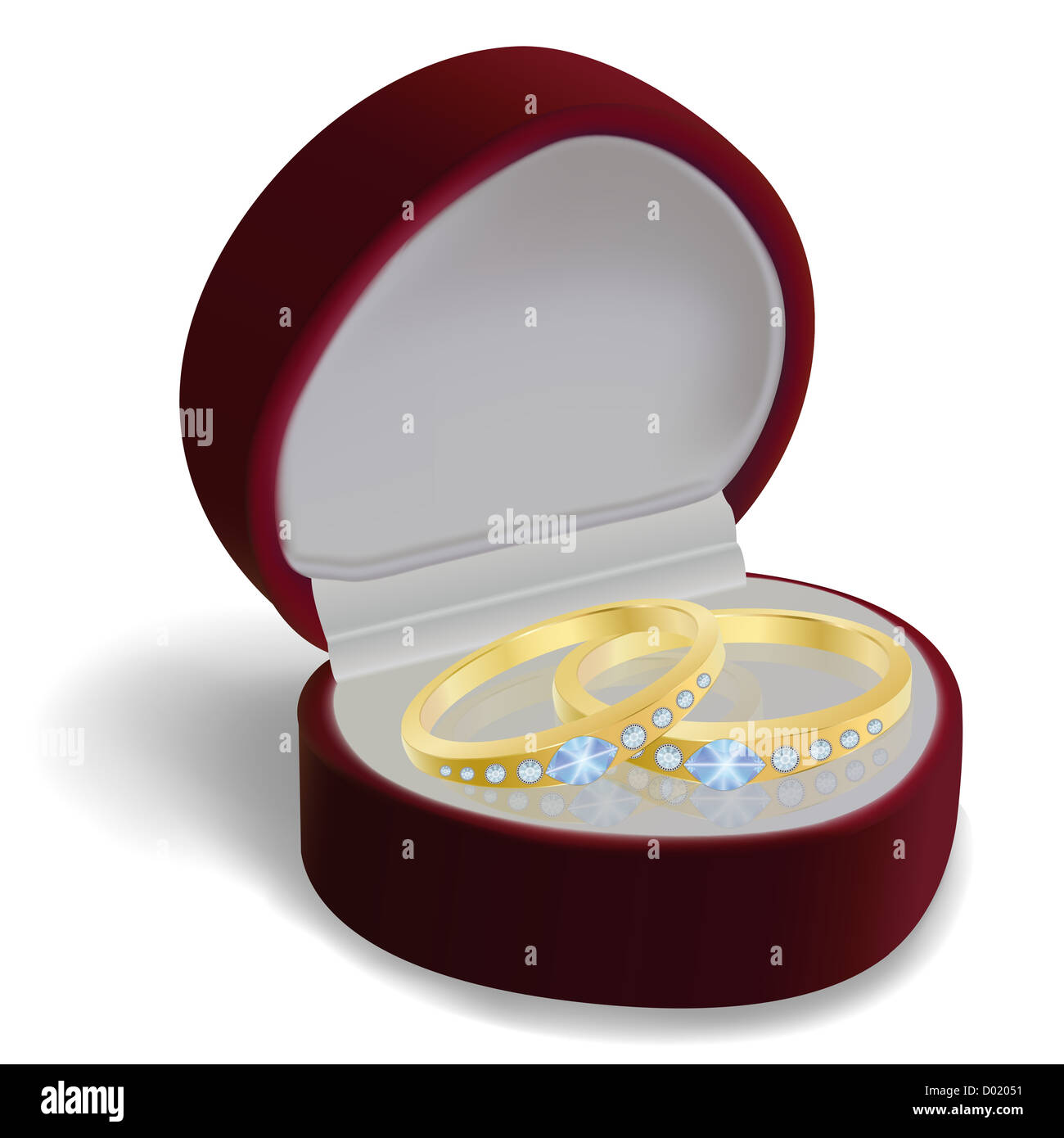 Illustrazione di anello di matrimonio nella casella su sfondo bianco Foto Stock