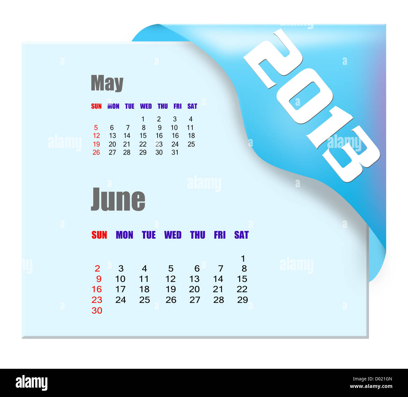 2013 giugno calendario Foto Stock