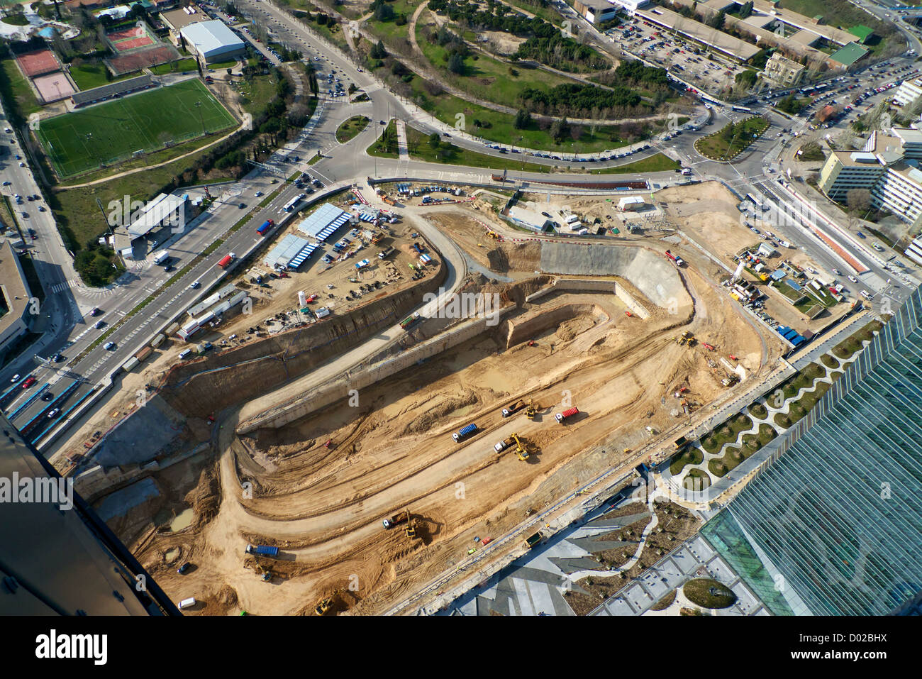 Vista aerea di un grande lavoro di costruzione Foto Stock