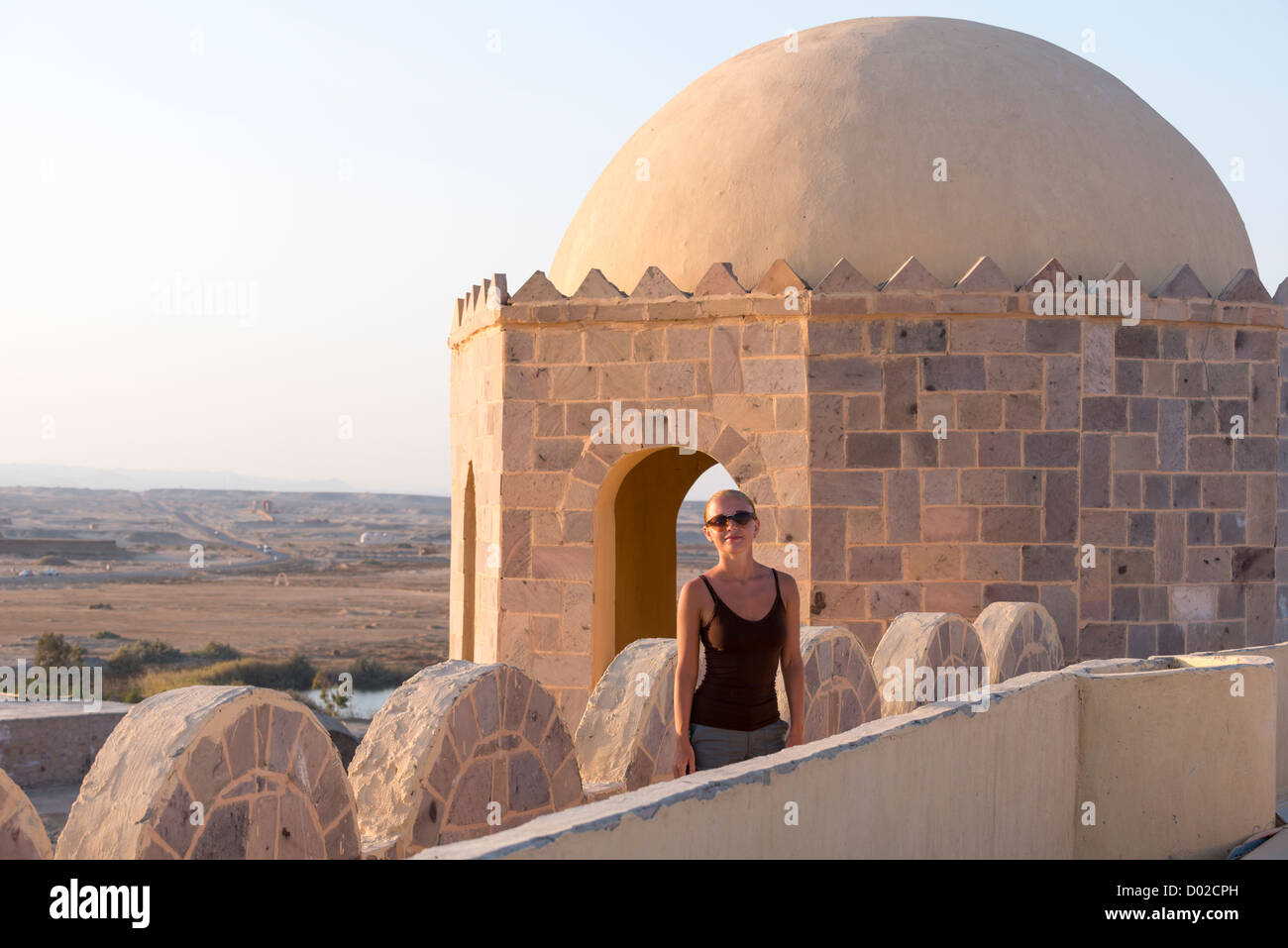 Tourist donna deserto Sunset Tower Hotel Foto Stock