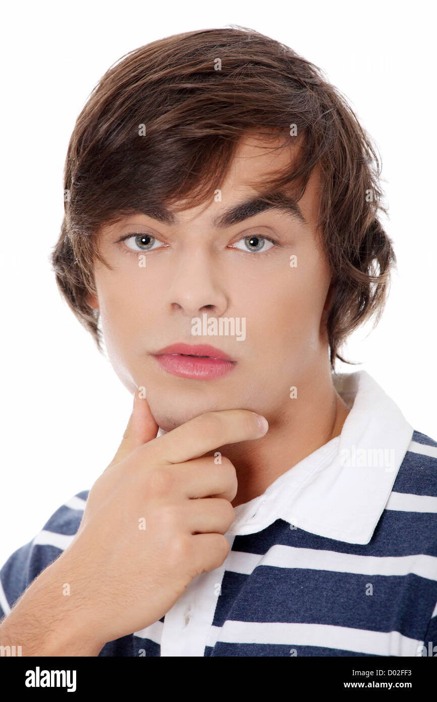 Considerato giovane. Isolato su sfondi bianchi. Foto Stock