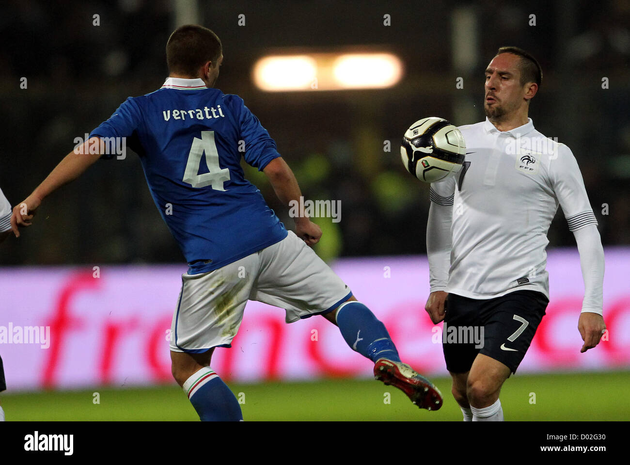 14.11.2012 Parma, Italia. Frank Ribéry in azione durante la international partita amichevole tra Italia e Francia dallo Stadio Tardini di Parma Foto Stock