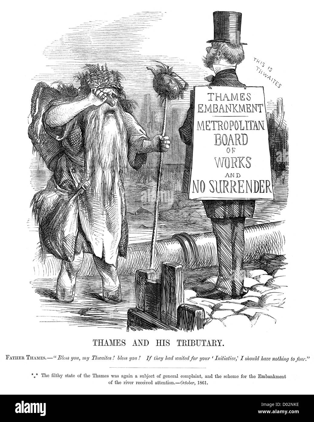 Padre Tamigi e il suo affluente. Cartoon politico circa sudicia membro del fiume Tamigi. Ottobre 1861 Foto Stock