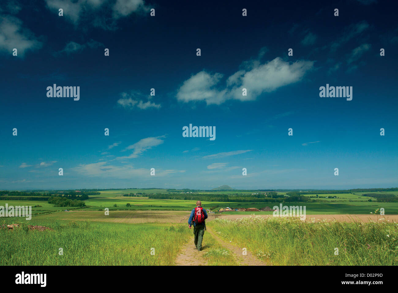 A North Berwick diritto e il John Muir modo da Drylaw Hill, East Linton, East Lothian Foto Stock