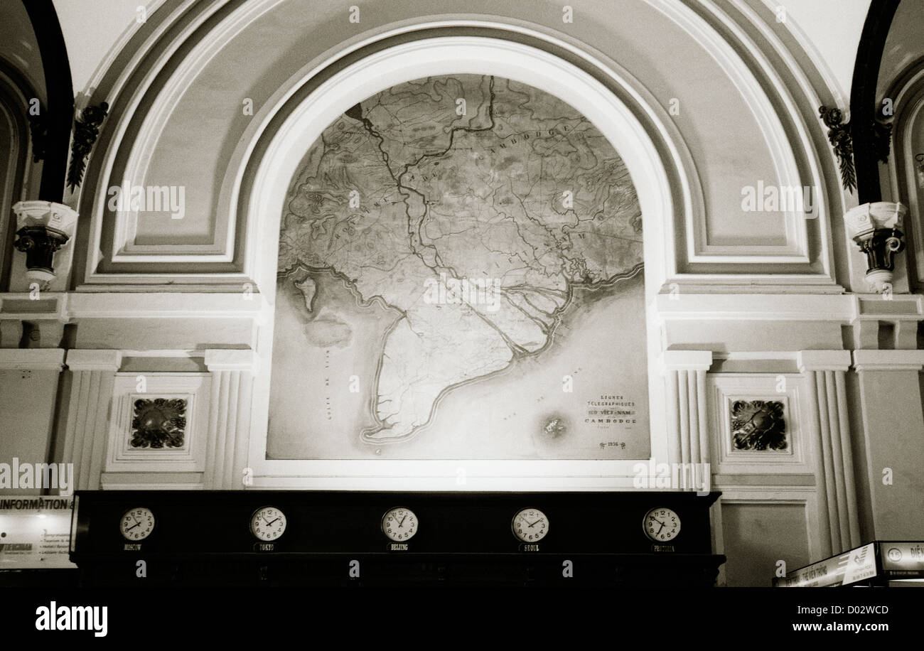 Mappa del centro di post office a Saigon ho chi minh city in Vietnam in estremo oriente Asia sudorientale. mappa architettura storia mondiale wanderlust travel Foto Stock