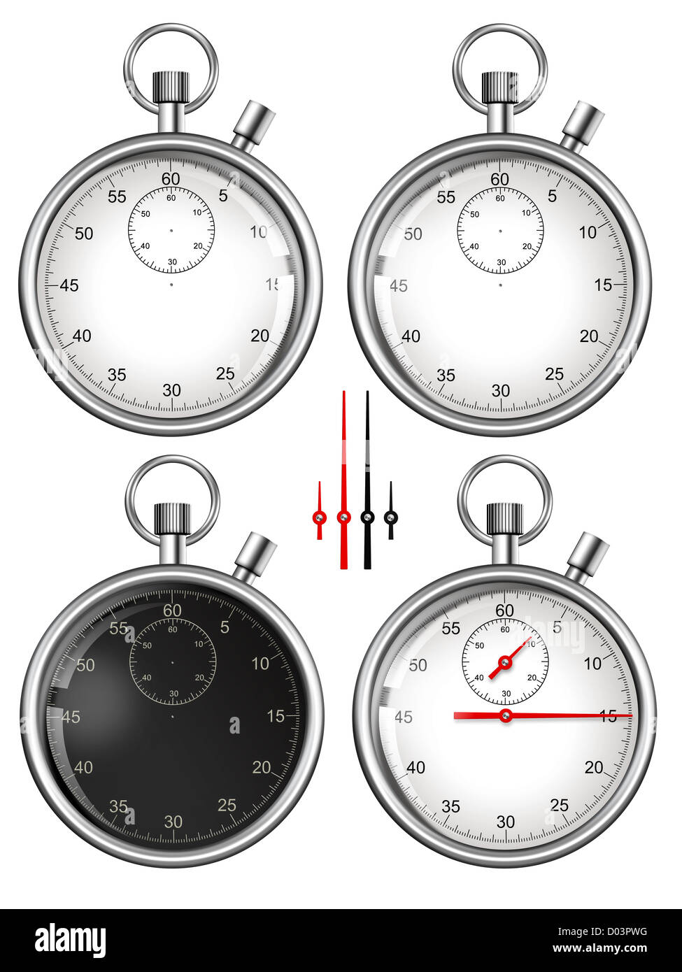 Set di cronometri e parti di ricambio pronte per il vostro design. Illustrazione. Foto Stock