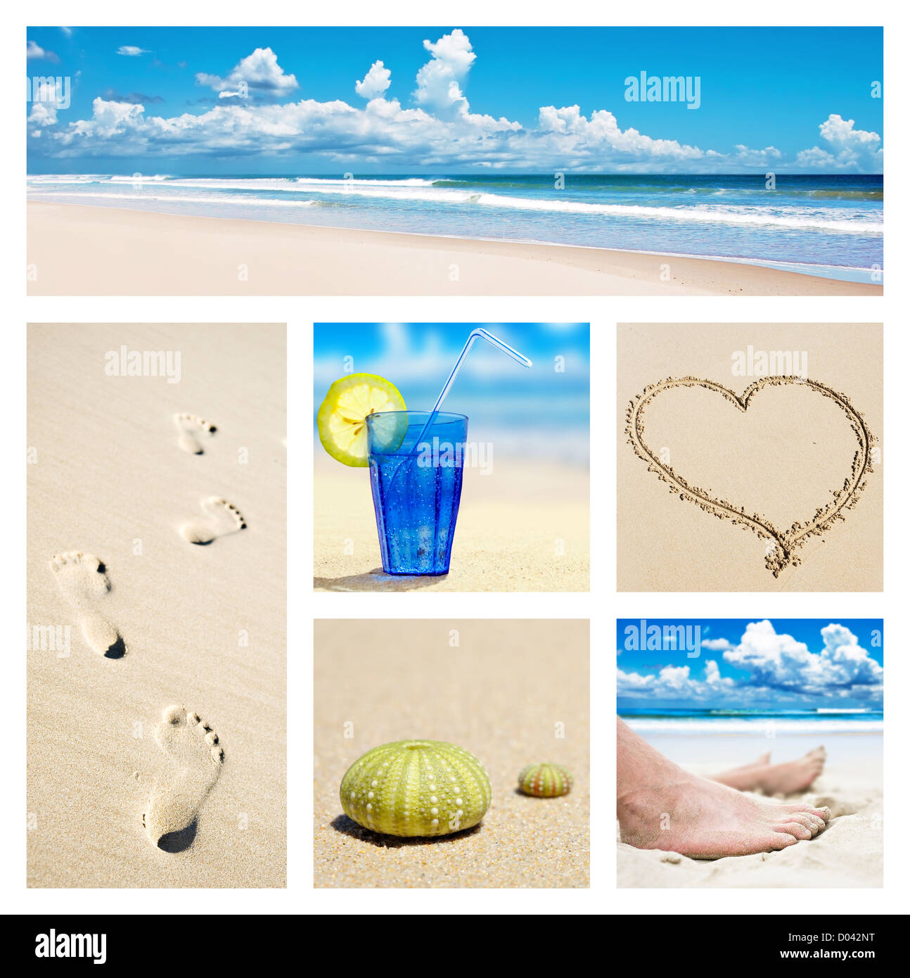 Collage di vacanza in spiaggia scene Foto Stock