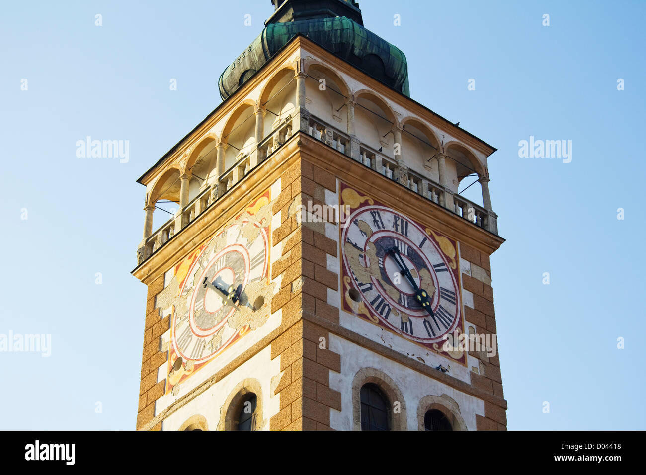 Il campanile della chiesa, Mikulov, Moravia del Sud, Repubblica Ceca Foto Stock