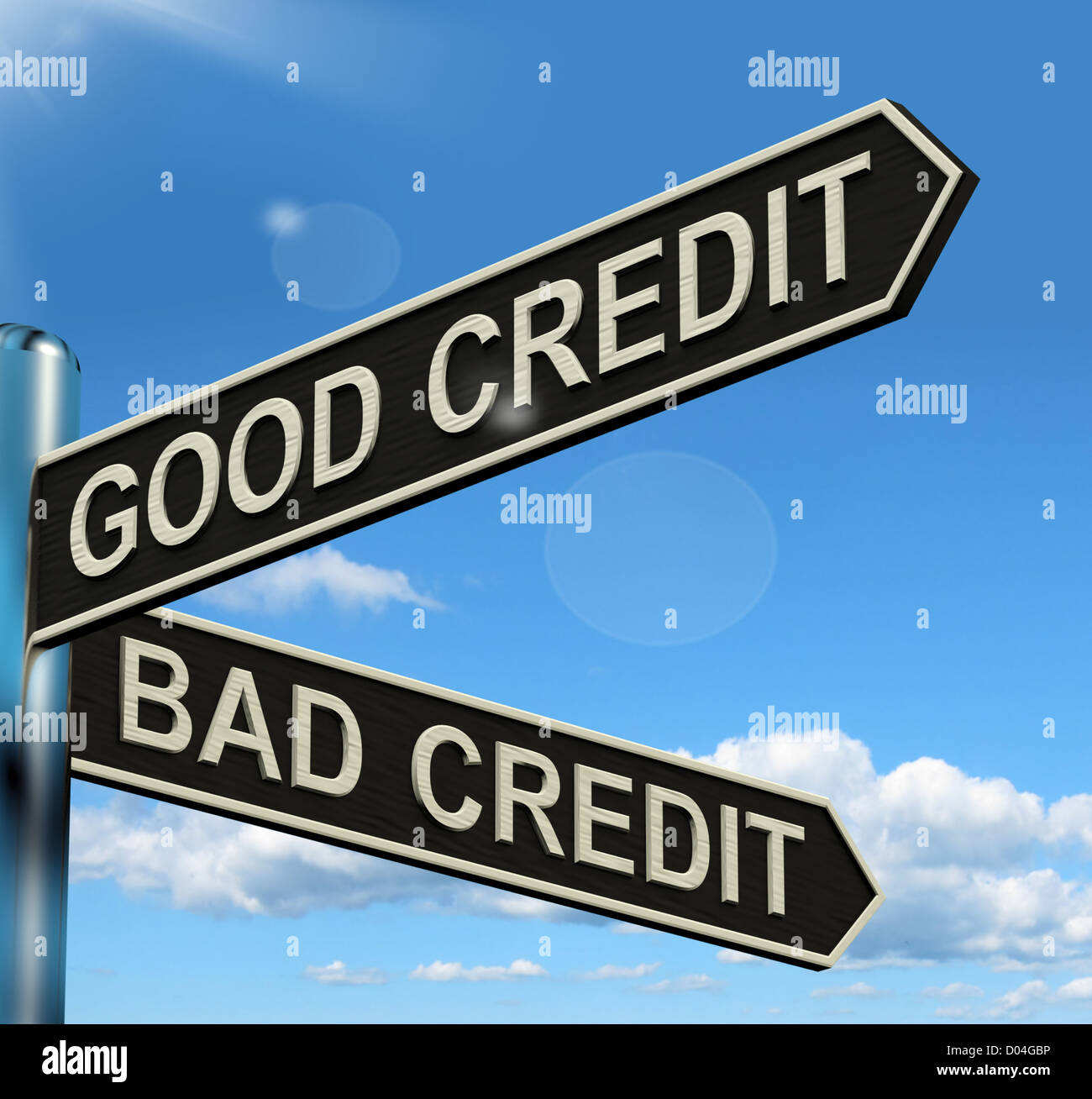 Buon cattivo credito mostra di orientamento per il cliente di rating finanziario Foto Stock