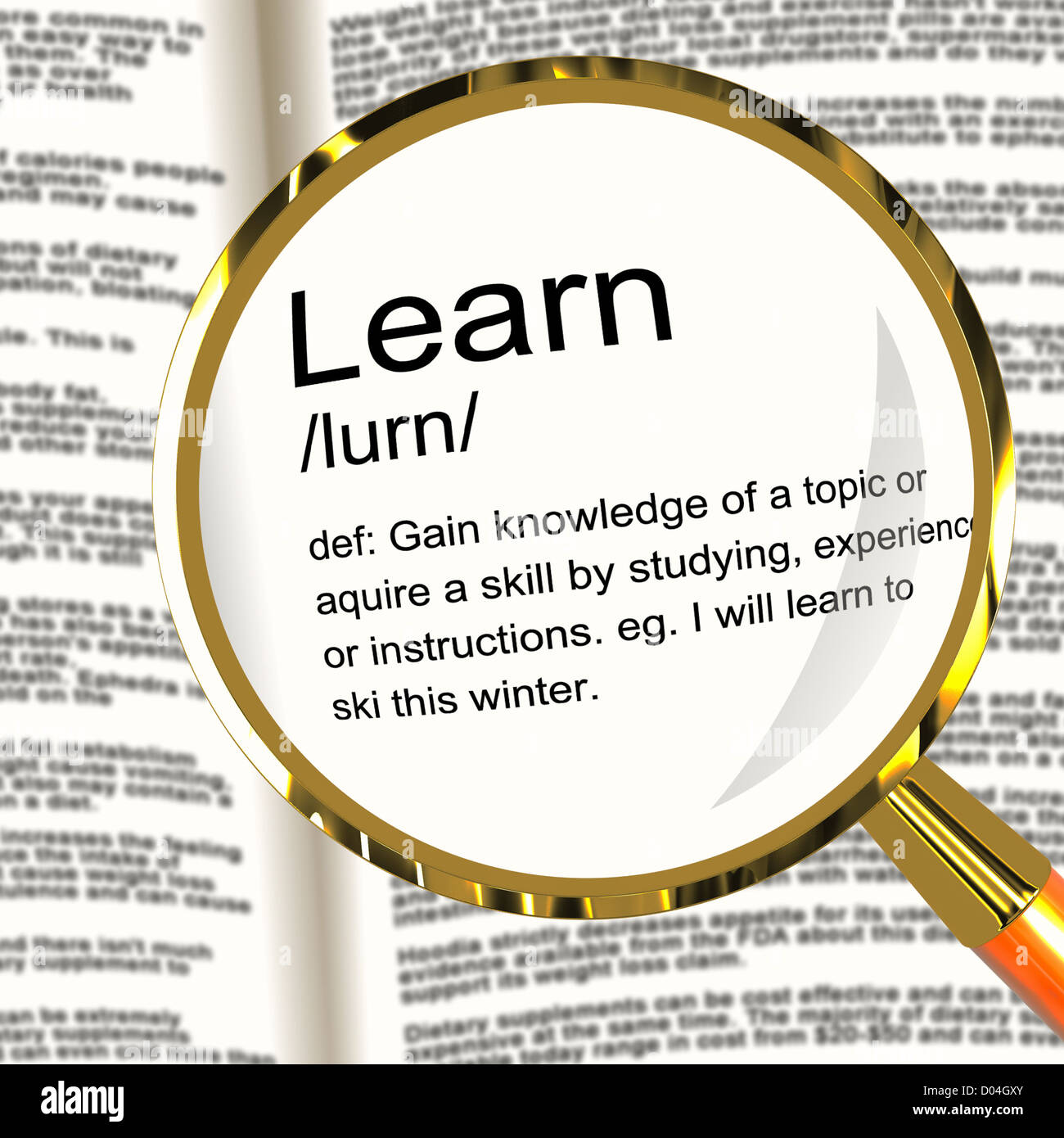 Per saperne di definizione Magnifier mostra le conoscenze acquisite e di studio Foto Stock