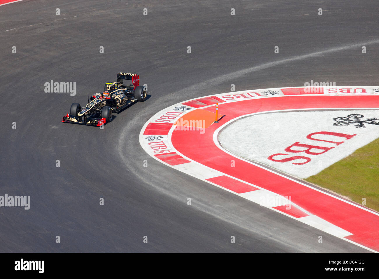 Romain Grosjean aziona il Lotus F1 auto durante una sessione di prove per la F1 Il Gran Premio degli Stati Uniti presso il circuito delle Americhe Foto Stock