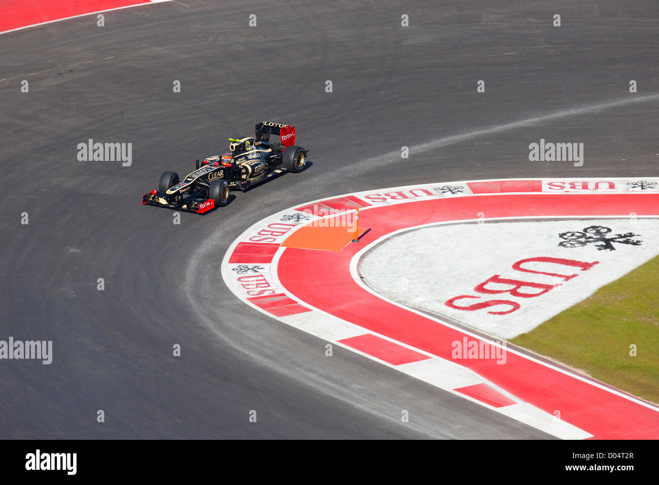 Romain Grosjean aziona il Lotus F1 auto durante una sessione di prove per la F1 Il Gran Premio degli Stati Uniti presso il circuito delle Americhe Foto Stock