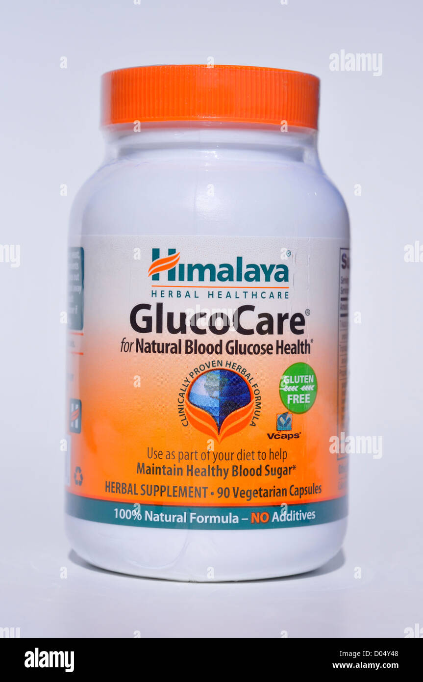 GlucoCare glucosio lo zucchero del sangue regolamento integratore naturale pillole Foto Stock