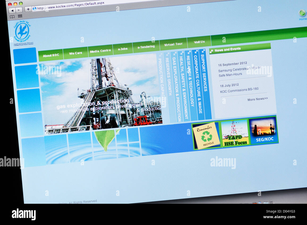 Kuwait Oil Company website Foto Stock