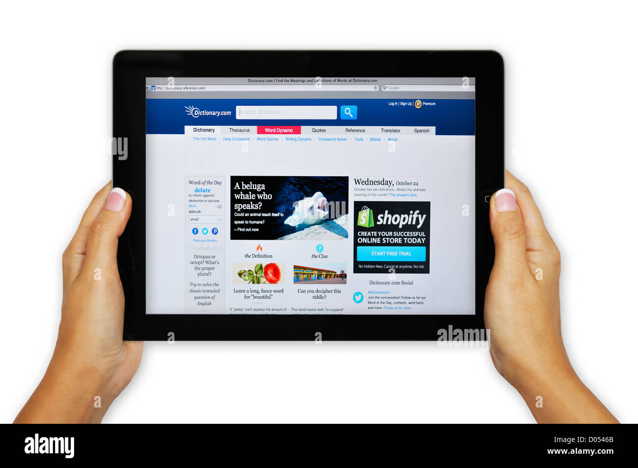 Lo schermo di iPad che mostra Dictionary.com sito web Foto Stock