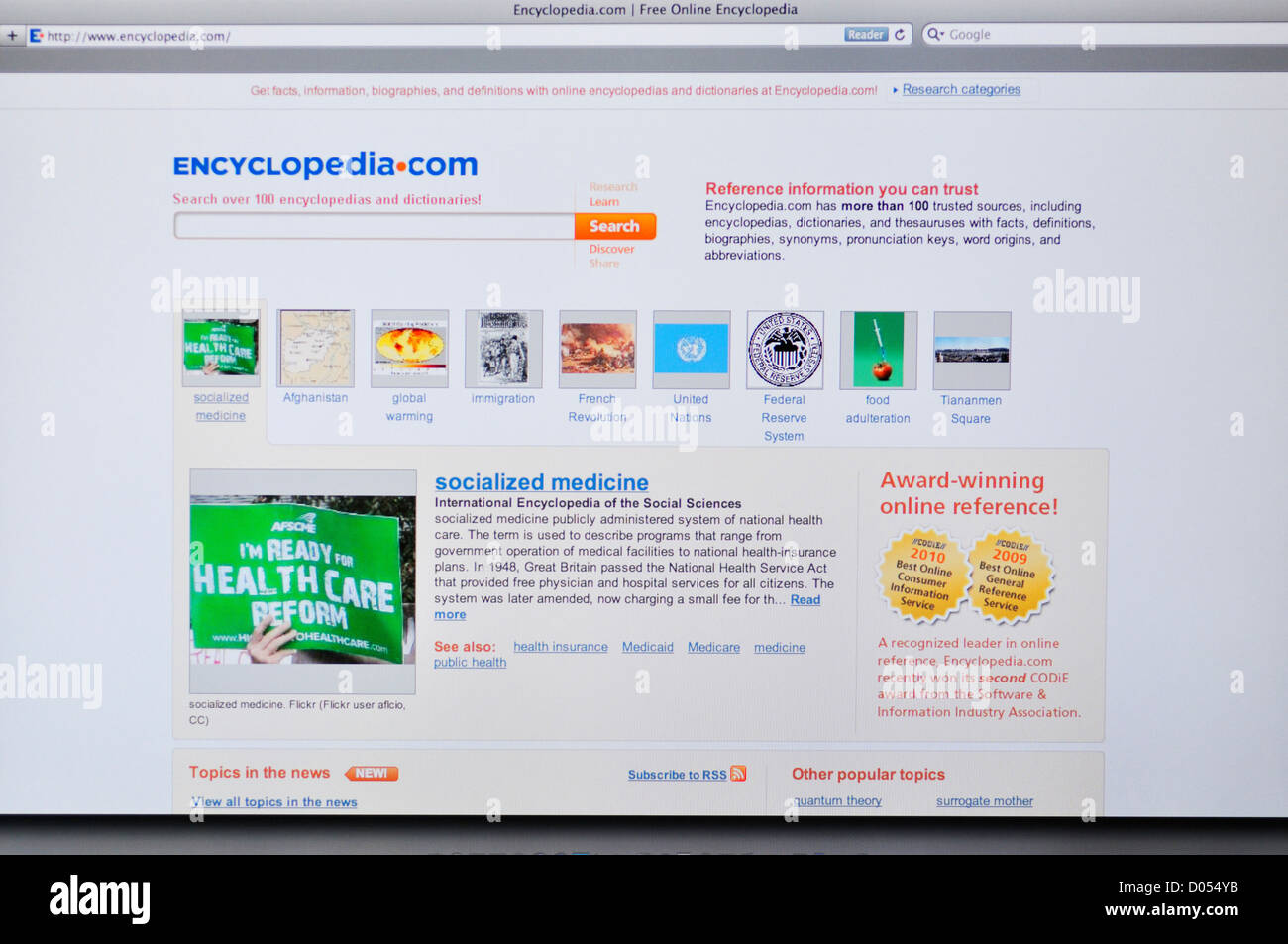 Sito web Encyclopedia.com Foto Stock