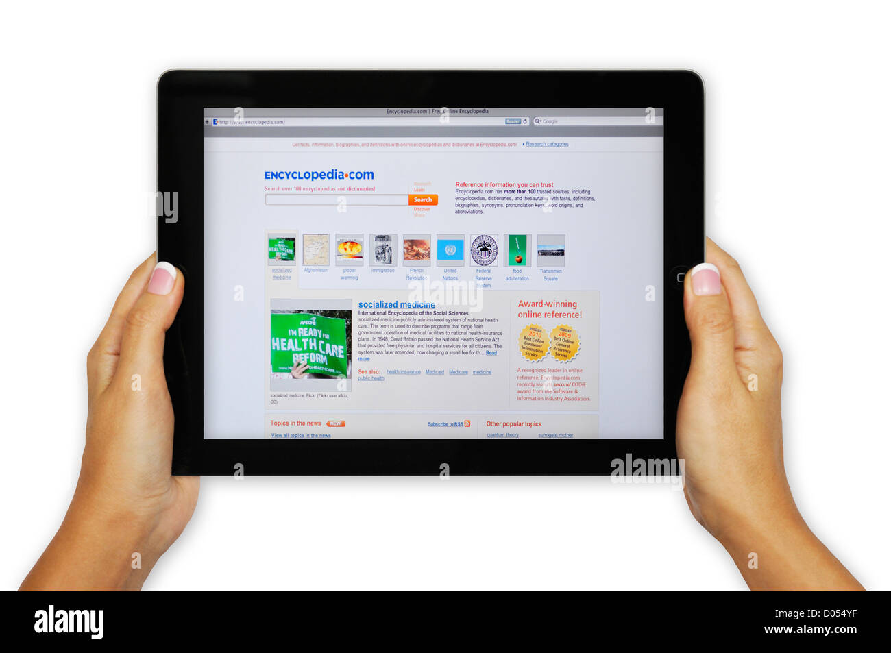 Lo schermo di iPad che mostra il sito web Encyclopedia.com Foto Stock