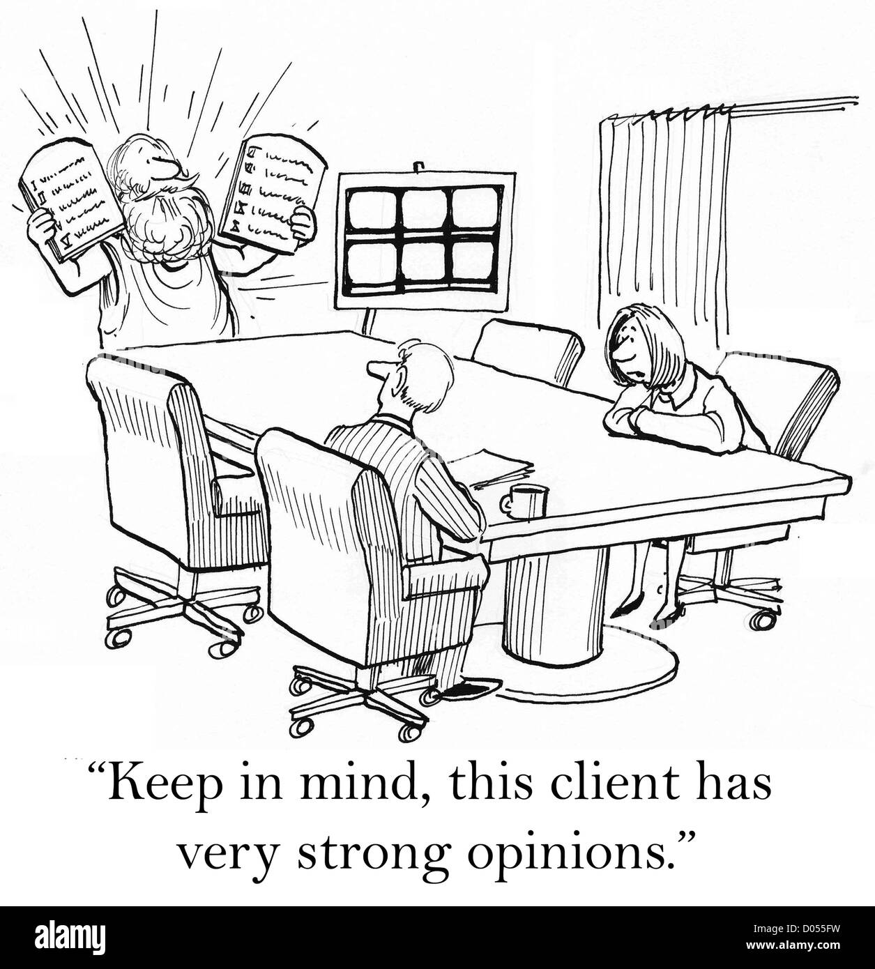 "Tenere a mente questo client è molto forti opinioni". Foto Stock