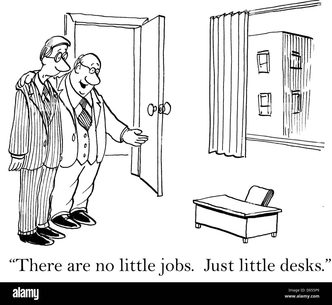 'Non vi sono posti di lavoro poco. Solo piccole scrivanie.". Foto Stock