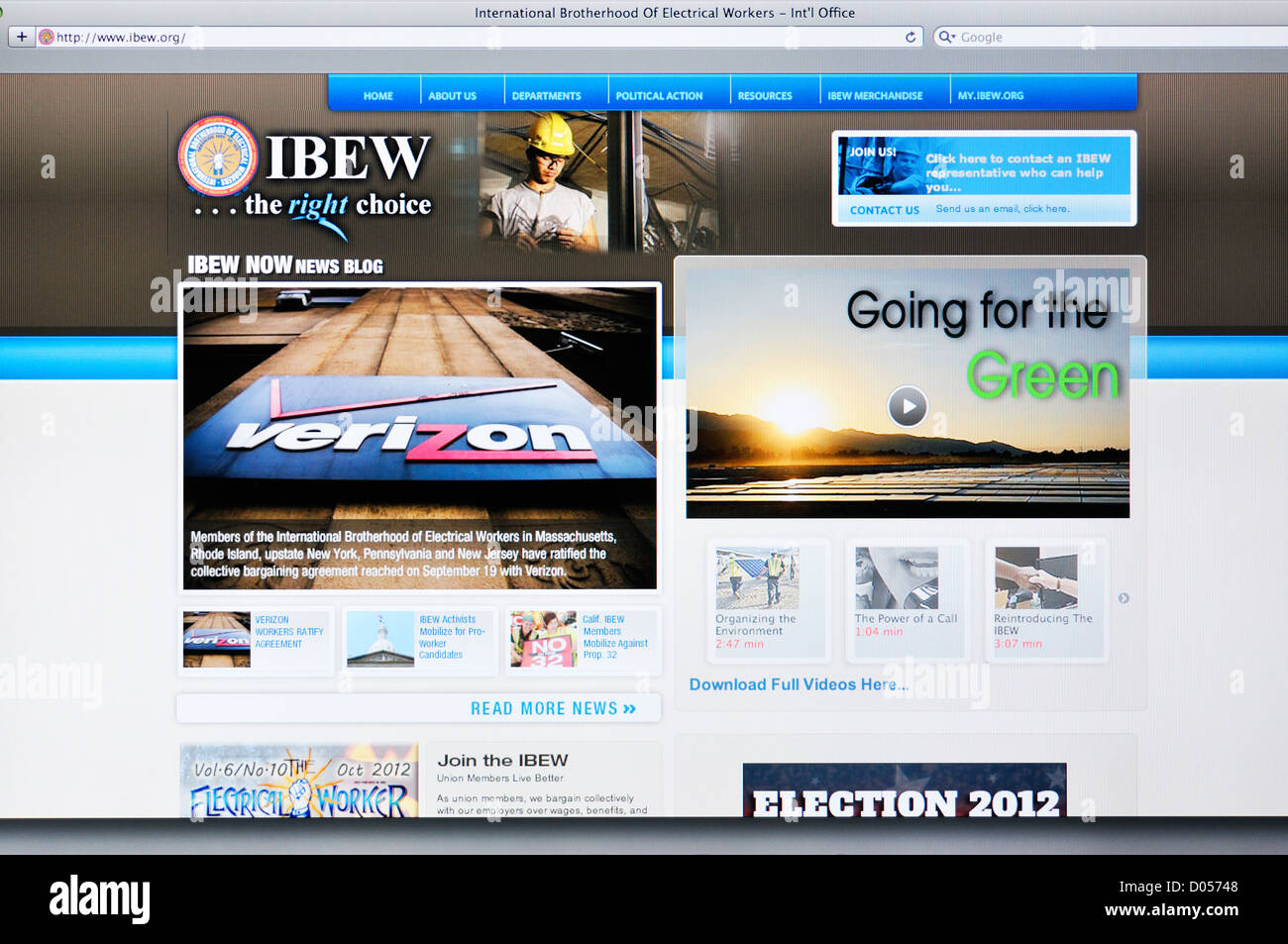 La fratellanza internazionale dei lavoratori elettrici (IBEW) Sito web Foto Stock