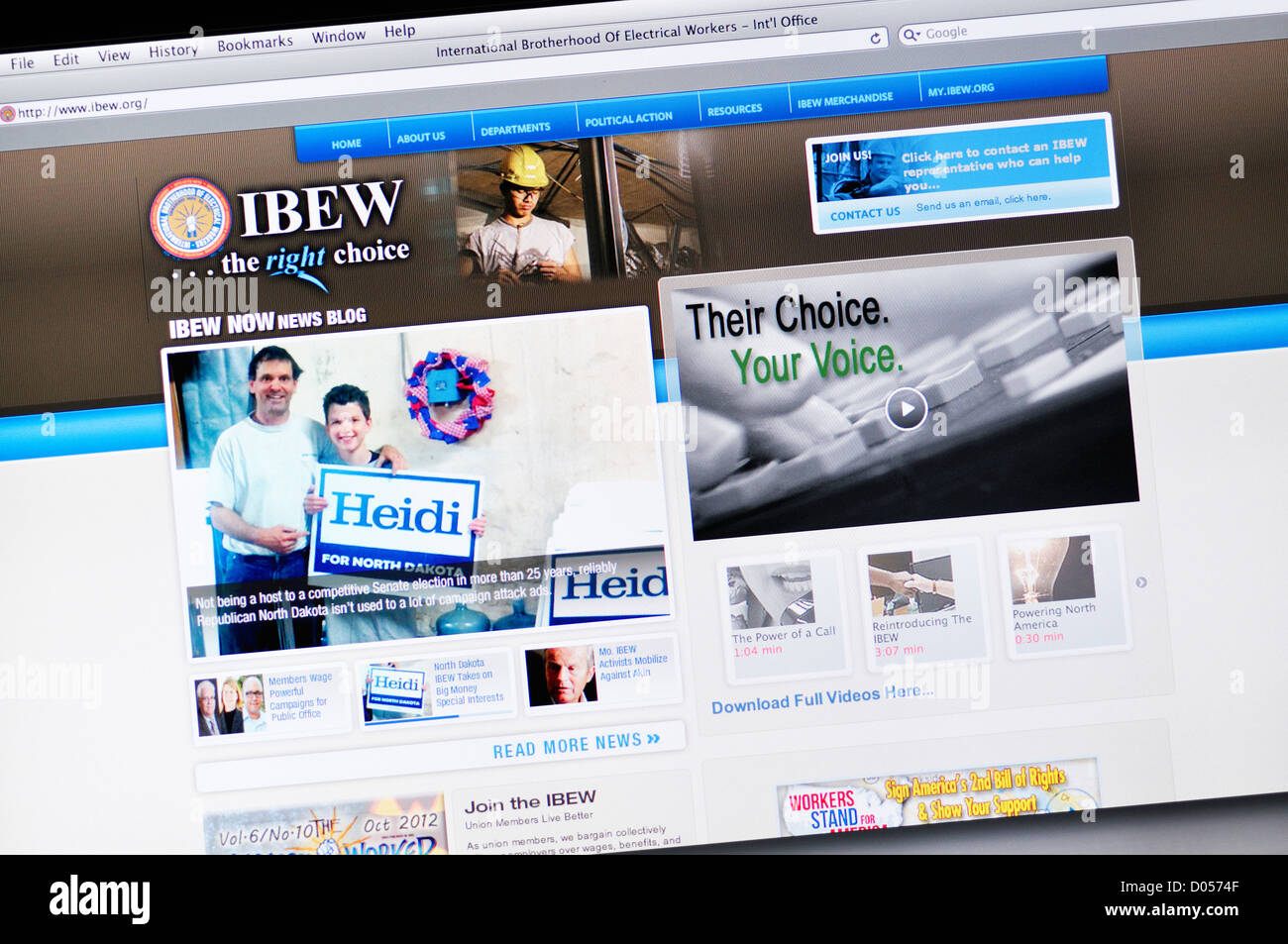 La fratellanza internazionale dei lavoratori elettrici (IBEW) Sito web Foto Stock