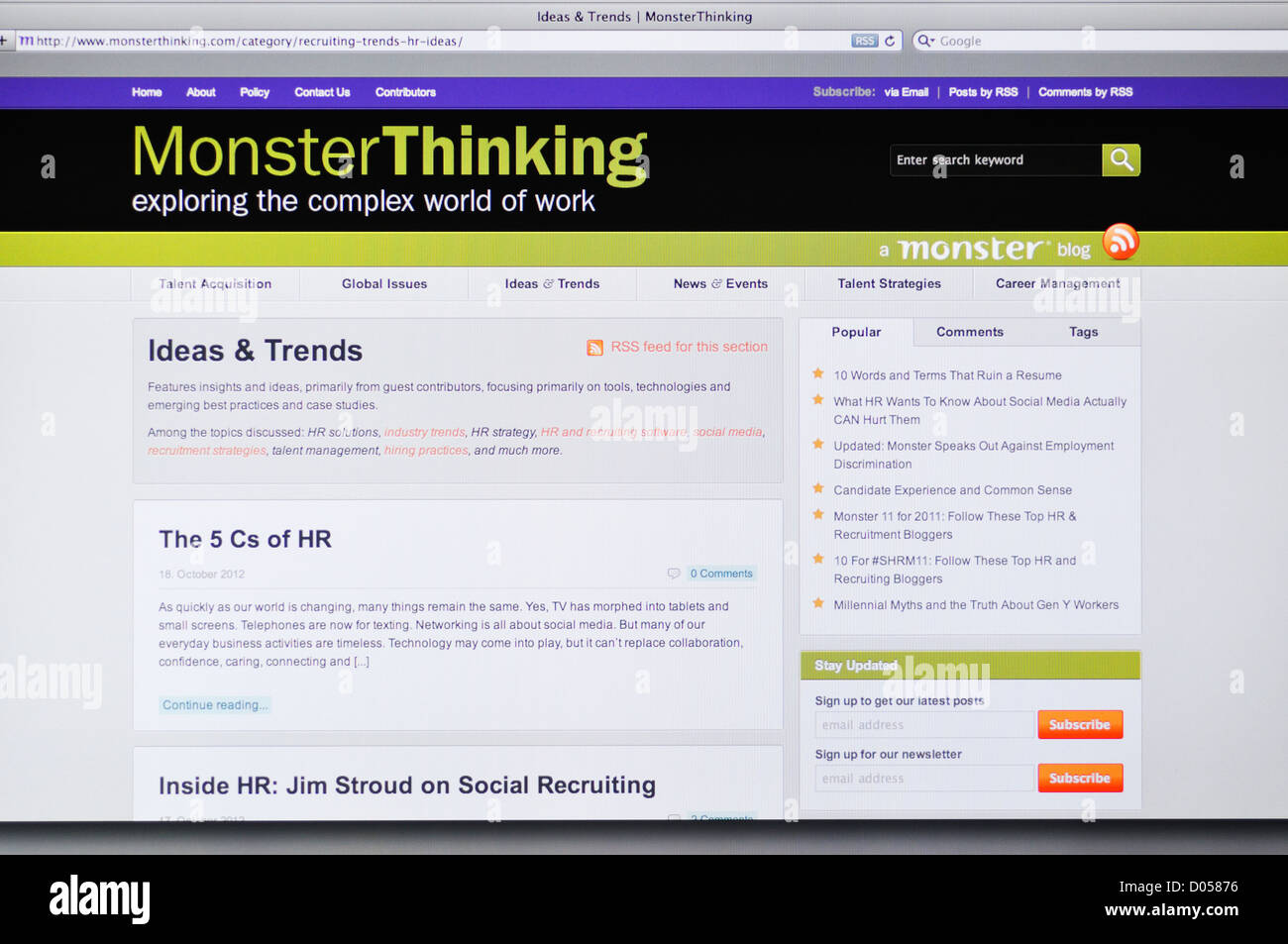 Sito web MonsterThinking - esplorando il complesso mondo del lavoro Foto Stock