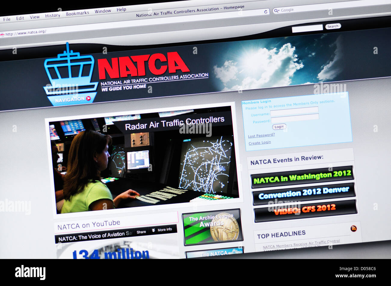 Controllori del traffico aereo nazionali Association (NATCA) Sito web Foto Stock