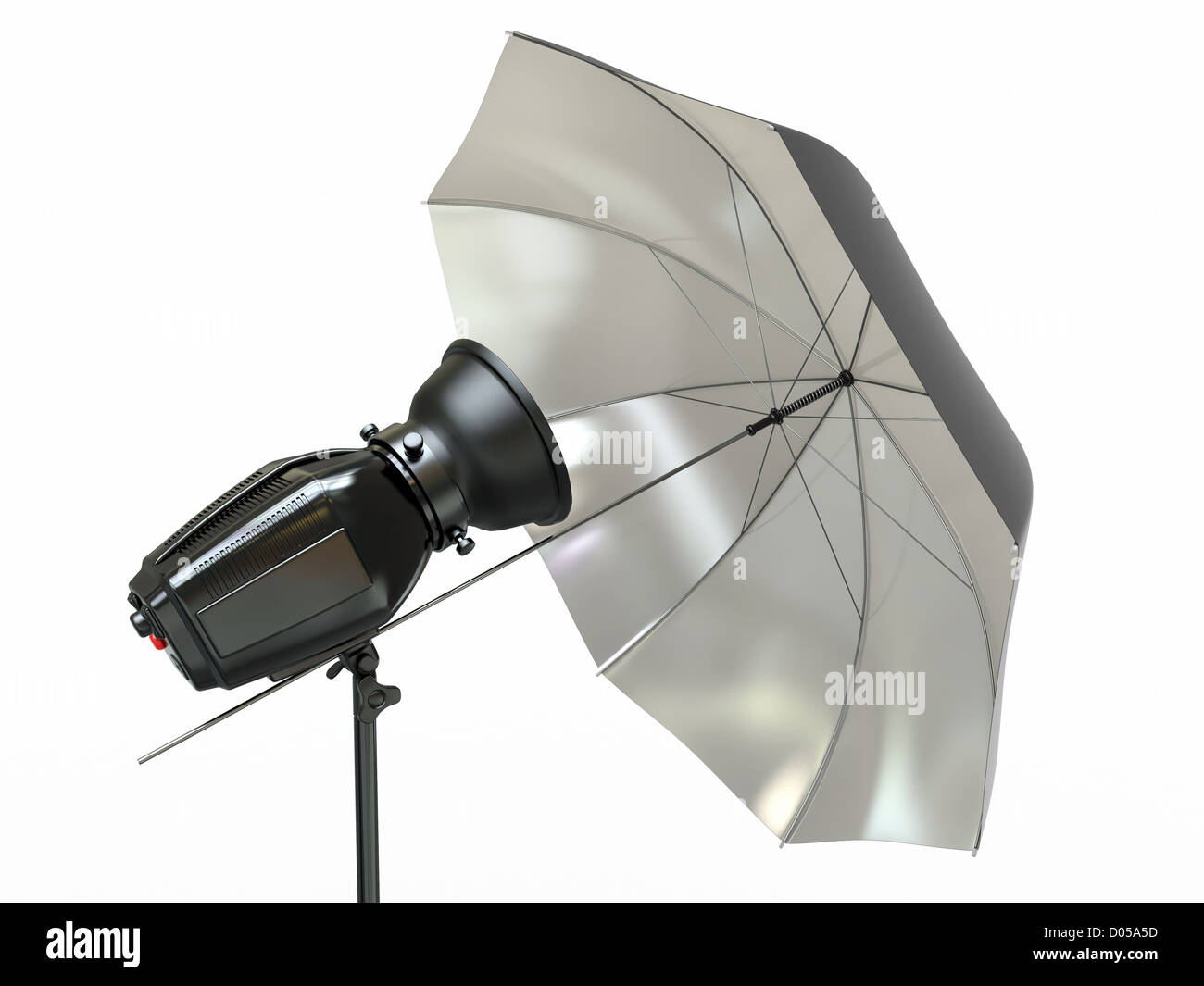 Supporti di illuminazione per studio fotografico con flash, ombrello e  softbox sul bianco Foto stock - Alamy