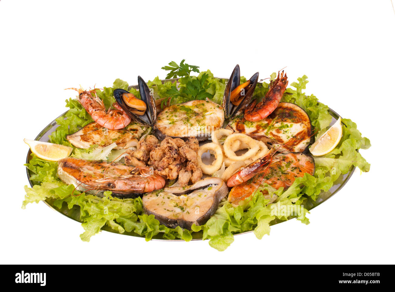 Un assortimento di arrosti di pesce e frutti di mare, una cucina spagnola in Classic Foto Stock