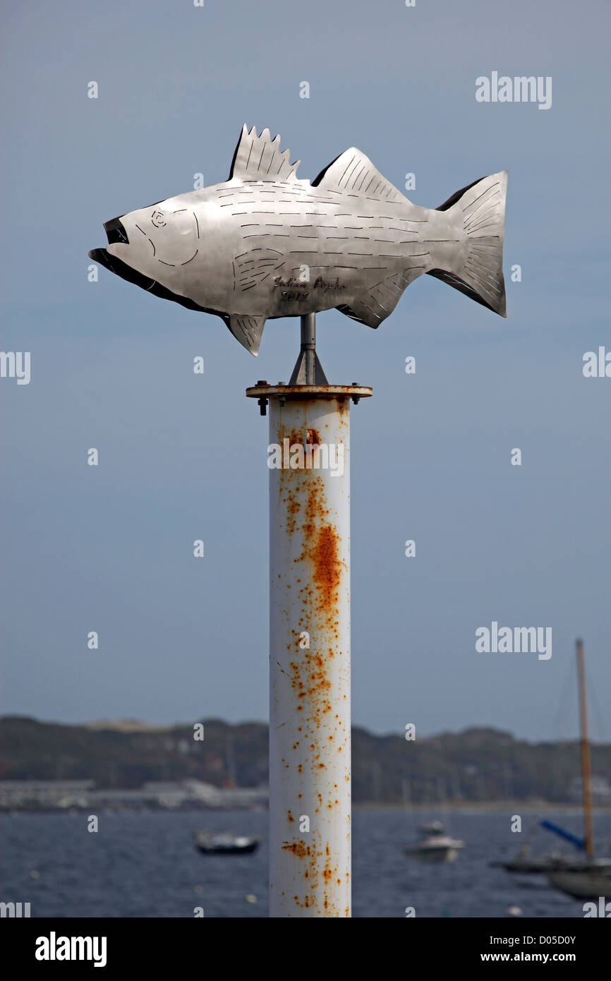 Metallo color argento weathervane di pesce, a Provincetown, Cape Cod, Massachusetts, America Foto Stock