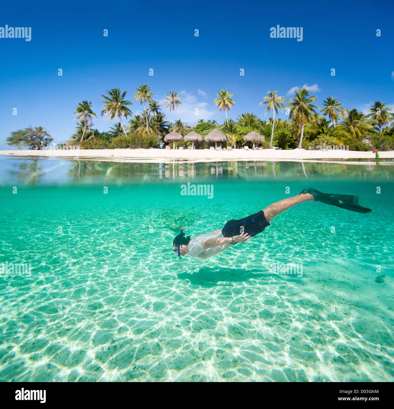 Uomo di nuoto sott'acqua Foto Stock