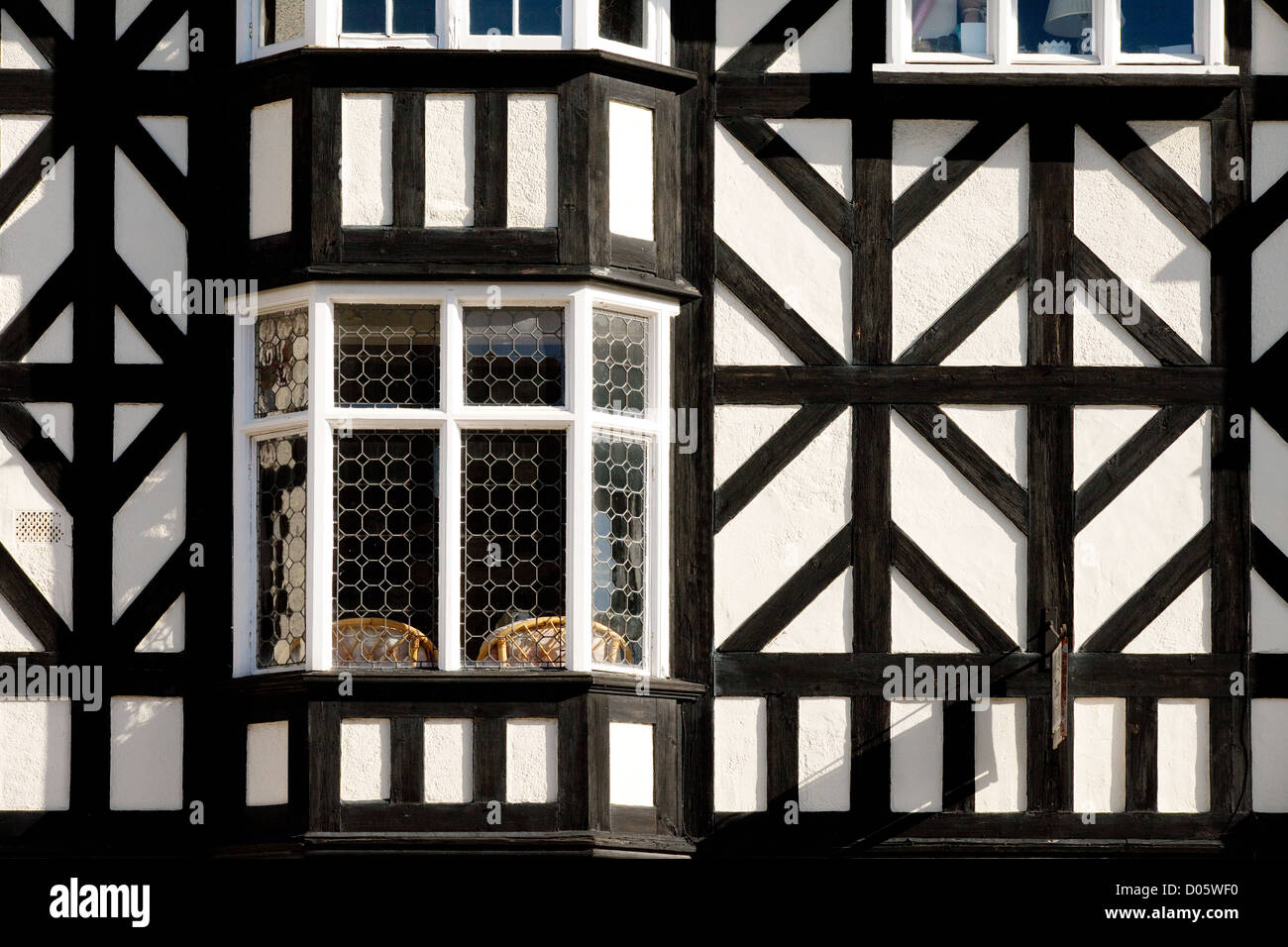 Un graticcio tudor casa medioevale a Ludlow nello Shropshire, Regno Unito Foto Stock