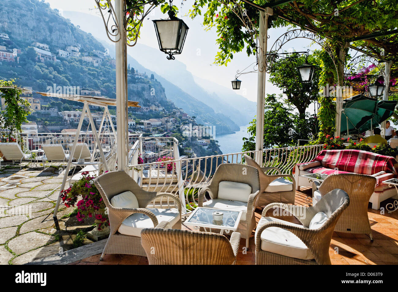 Terrazza dell Hotel Poseidon, Positano, Campania, Italia Foto Stock