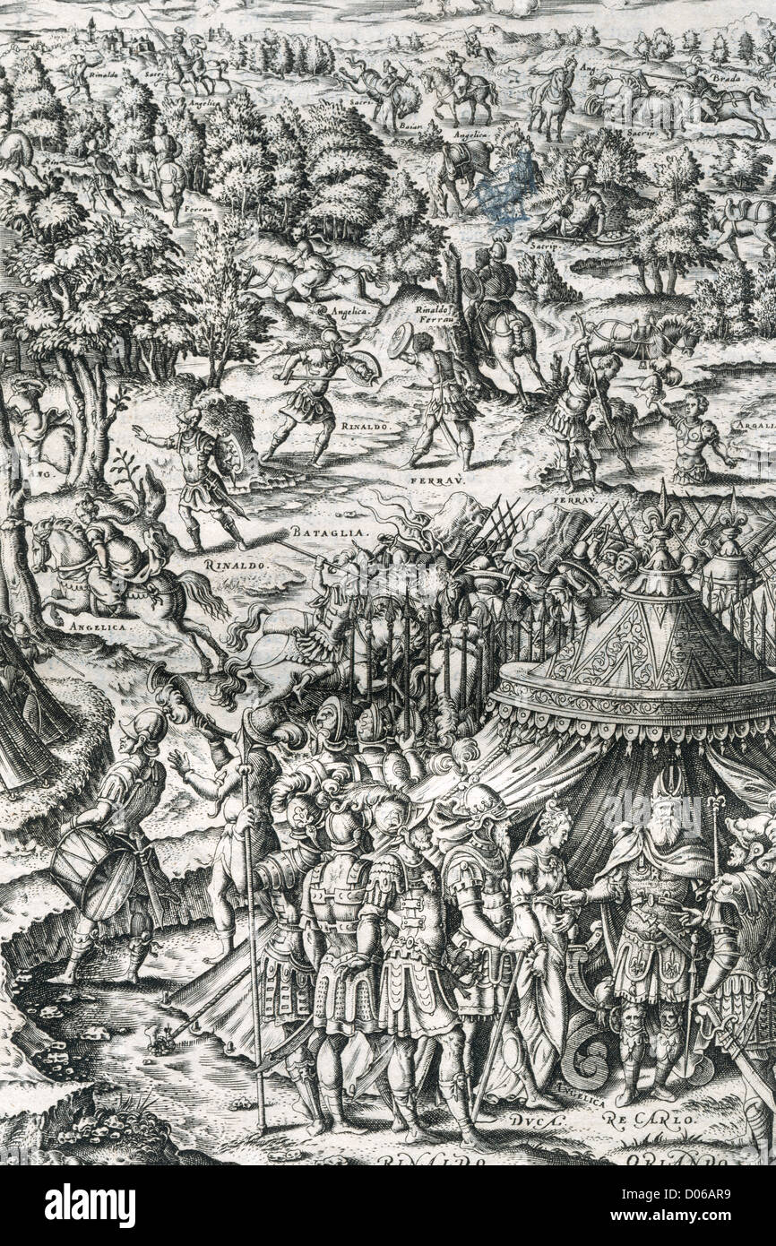 Ludovico Ariosto (1474-1533). Poeta italiano. La frenesia di Orlando. Primo Chant. Incisione. Foto Stock