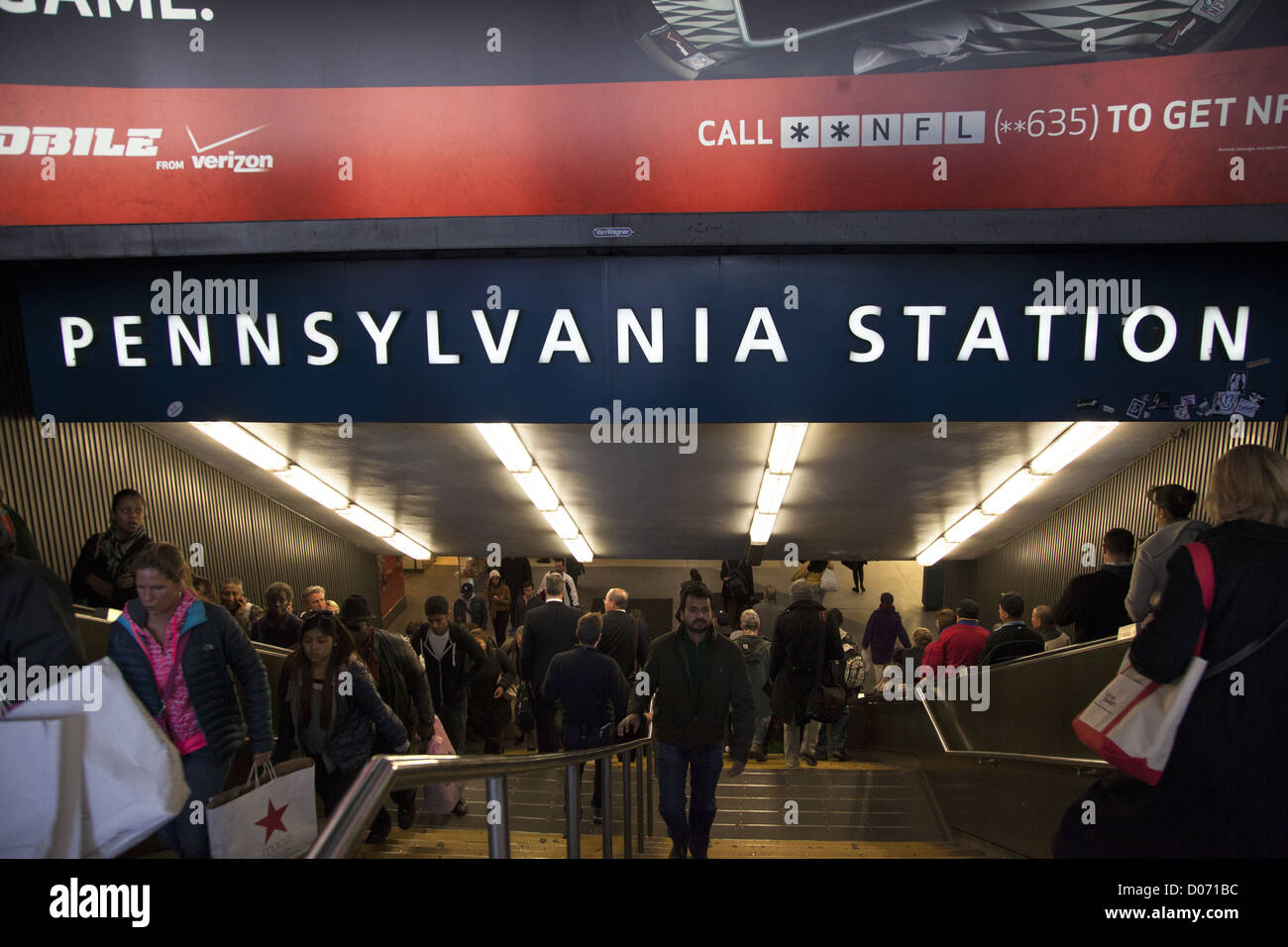 Ingresso alla stazione di Pennsylvania, New York City in cui molte linee ferroviarie entrare in New York City, la ferrovia di Long Island, Amtrak, NJ Trans Foto Stock