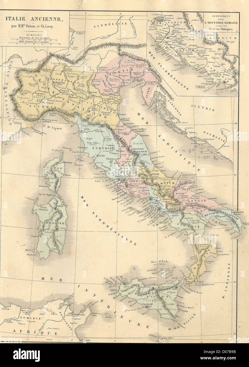 Italia storia 1869 atlas geografia antica antica mappa mappe Foto Stock