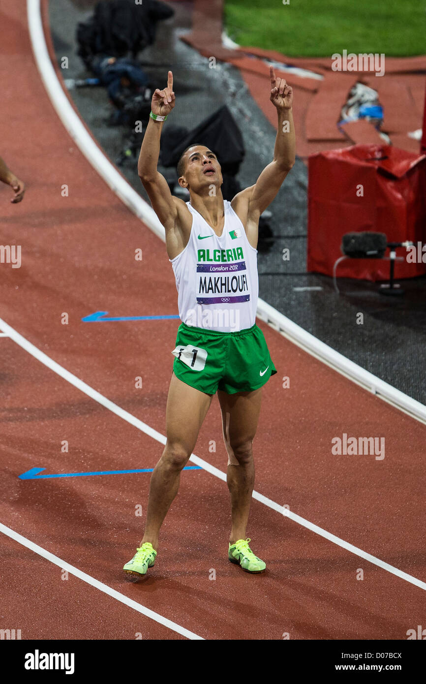 Taoufik Makhloufi (ALG) medaglia d'oro negli uomini 1500m a le Olimpiadi estive di Londra, 2012 Foto Stock