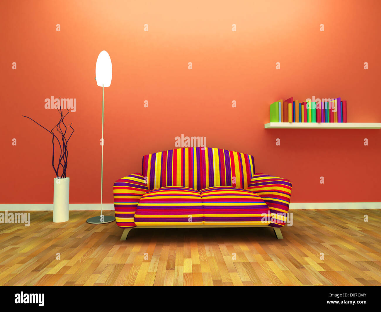 Interni dal design contemporaneo di soggiorno con decor e arredamento. Foto Stock