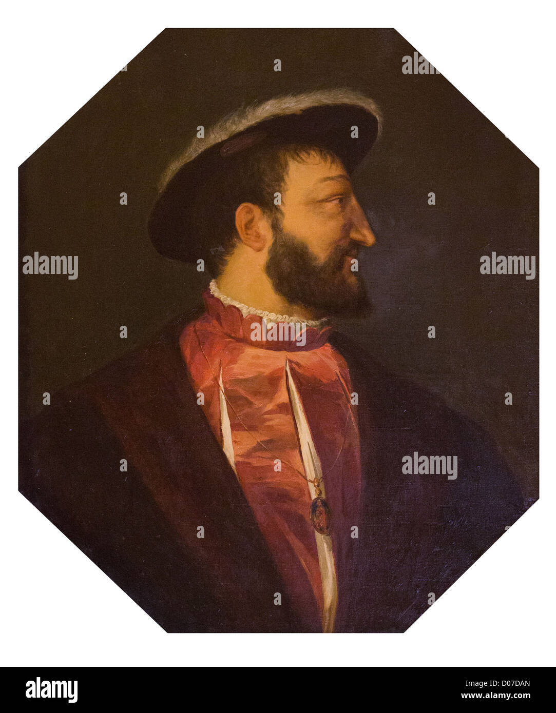 Ritratto FRANCOIS I (1494-1547), RE FRANCIA basato sulla pittura TITIEN KING'S SALON CHATEAU DE MAINTENON EURE-ET-LOIR (28) FRANCIA Foto Stock