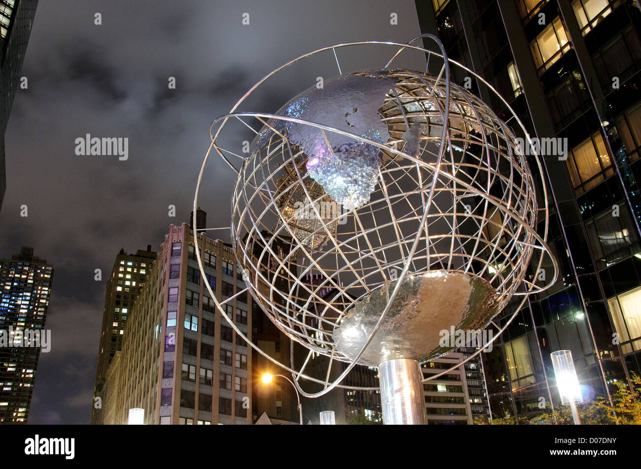 Globo mondo, Unisfera, design da Kim Brandell, Columbus Circle, Manhattan Broadway, STATI UNITI D'AMERICA Foto Stock
