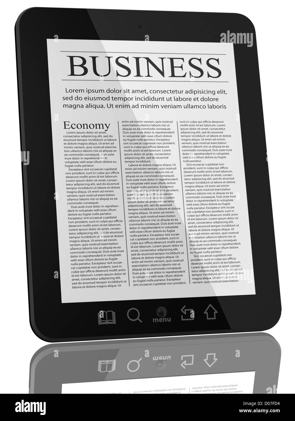 Busines notizie e teblet computer 3D modello isolato su bianco Foto Stock