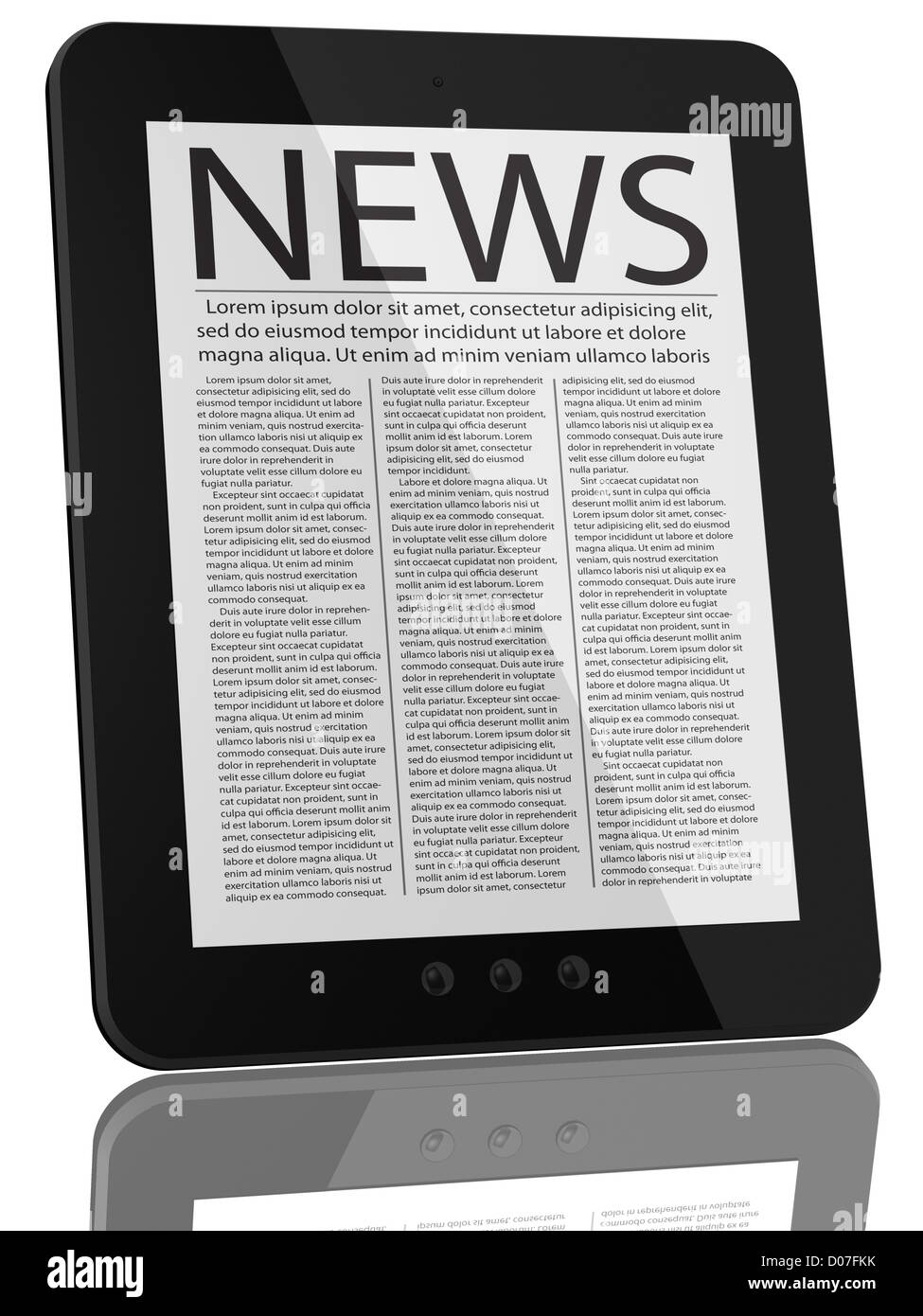 Notizie e teblet computer 3D modello isolato su bianco Foto Stock