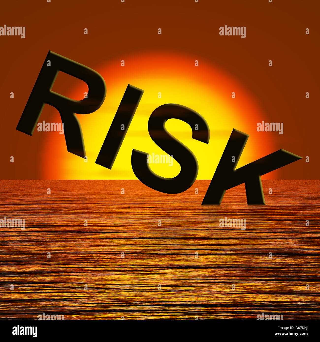 Parola rischio sprofondando nell'oceano che mostra l'incertezza Foto Stock