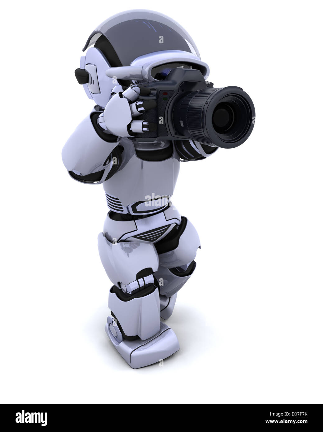 3D render di un robot con fotocamera reflex digitale Foto Stock